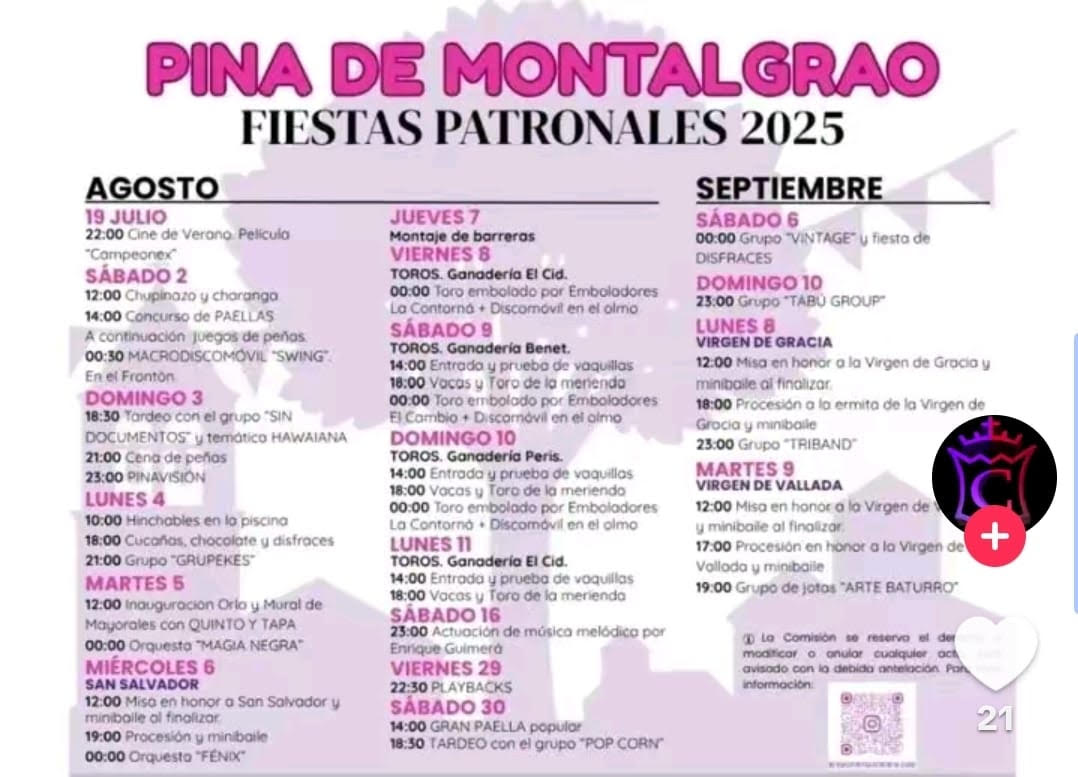 "TOROS PINA DE MONTALGRAO 6 AL 11 DE AGOSTO 2025"