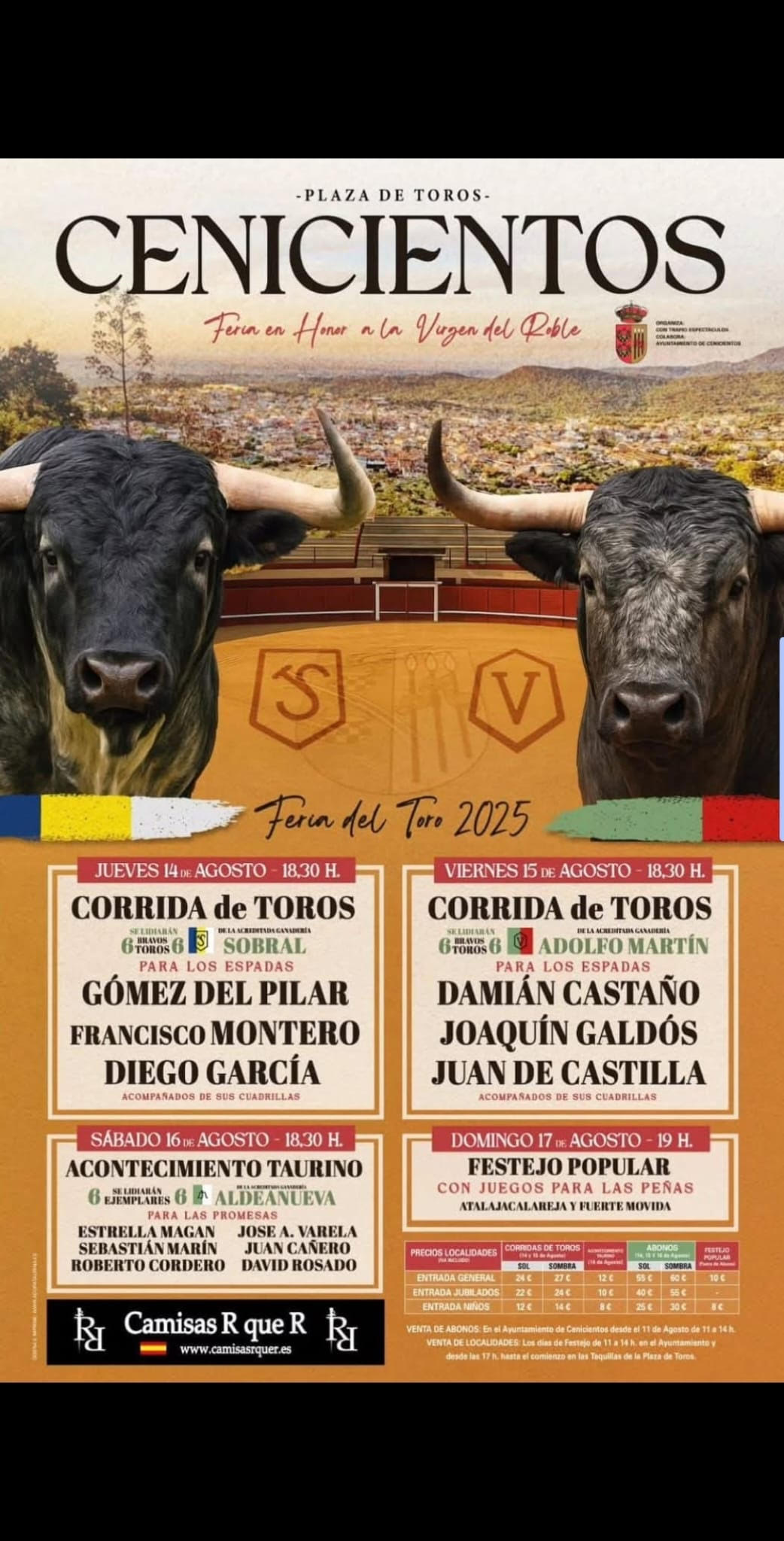 "TOROS PLAZA DE TOROS CENICIENTOS DEL 14 AL 17 DE AGOSTO 2025"