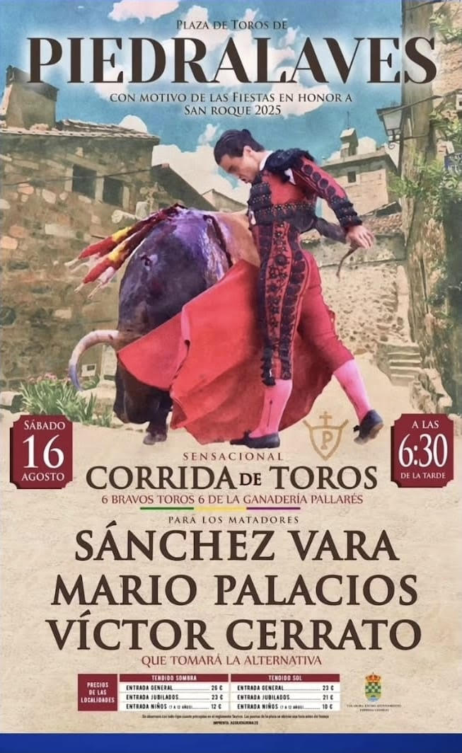 TOROS PLAZA DE TOROS PIEDRALAVES 16 AGOSTO 2025