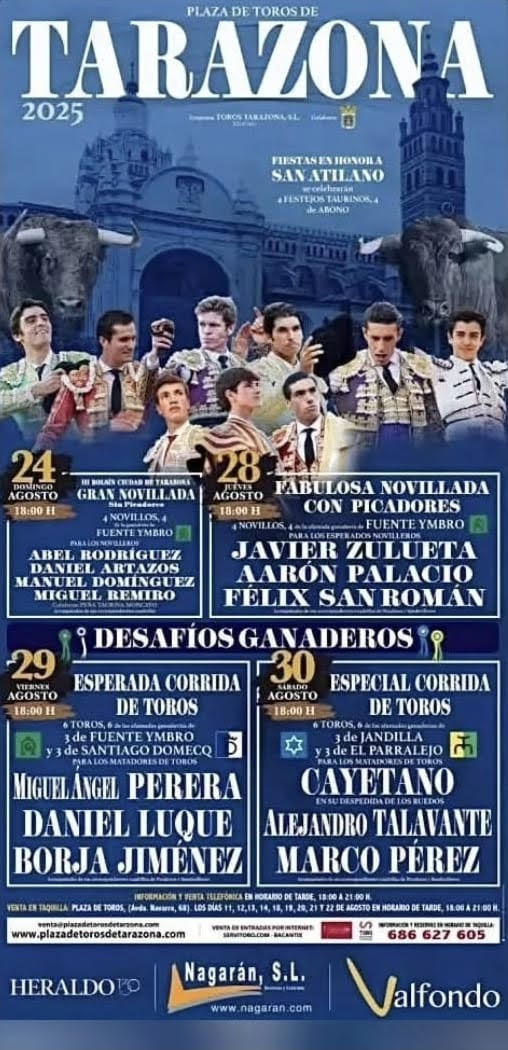 "TOROS PLAZA DE TOROS TARAZONA 28 29 Y 30 DE AGOSTO 2025"
