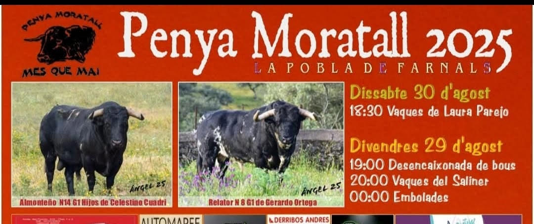 TOROS POBLA DE FARNALS 29 Y 30 DE AGOSTO 2025