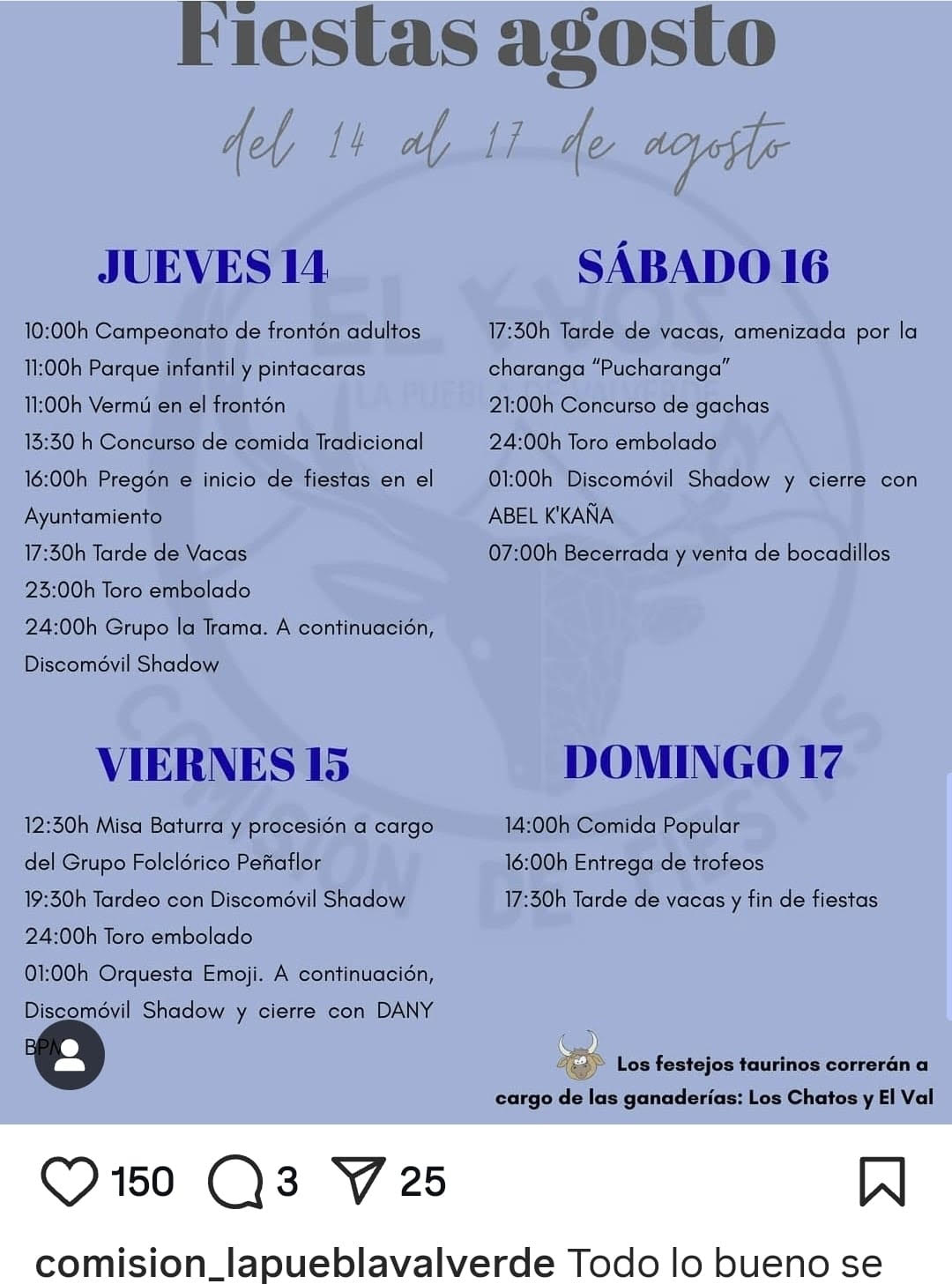 TOROS PUEBLAVALVERDE DEL 14 AL 17 AGOSTO 2025