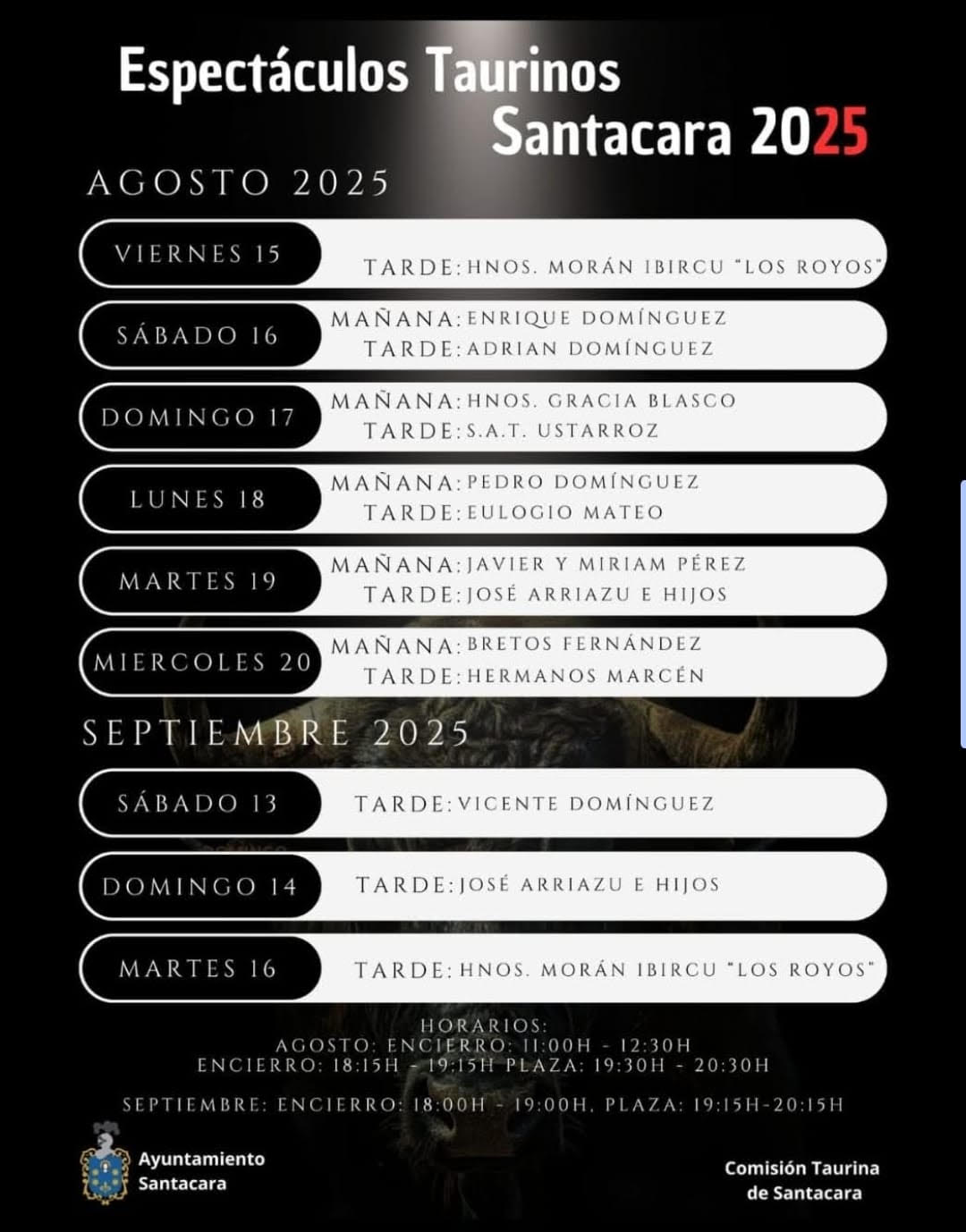 TOROS SANTACARA DEL 15 AL 20 DE AGOSTO 2025"