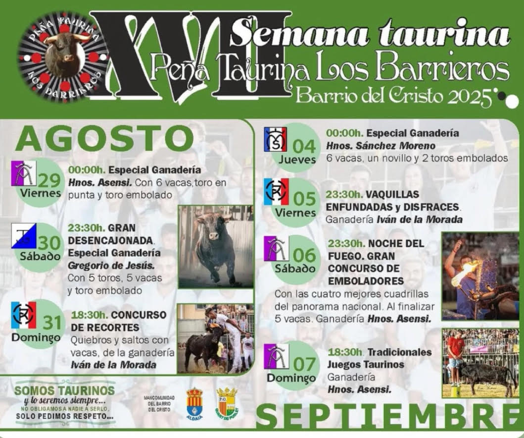 TOROS SEMANA TAURINA BARRIO DEL CRISTO 29 30 Y 31 DE AGOSTO 2025