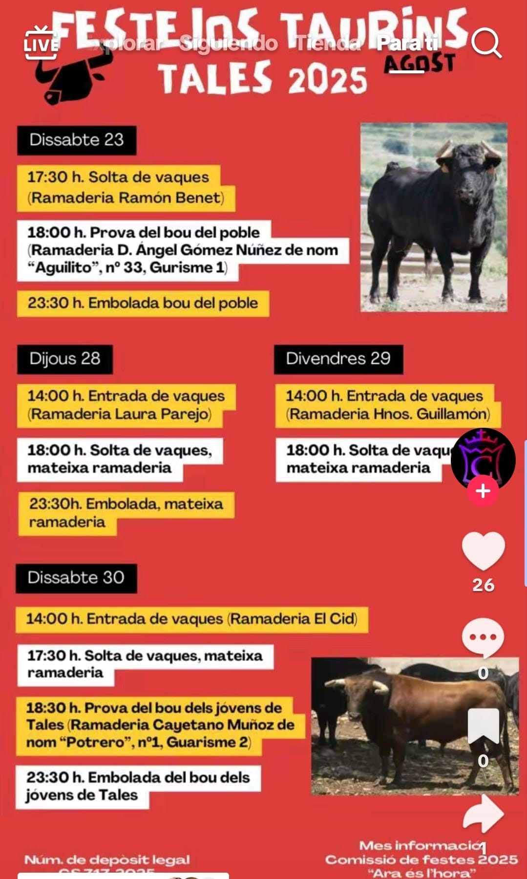 TOROS TALES 28 29 Y 30 DE AGOSTO 2025