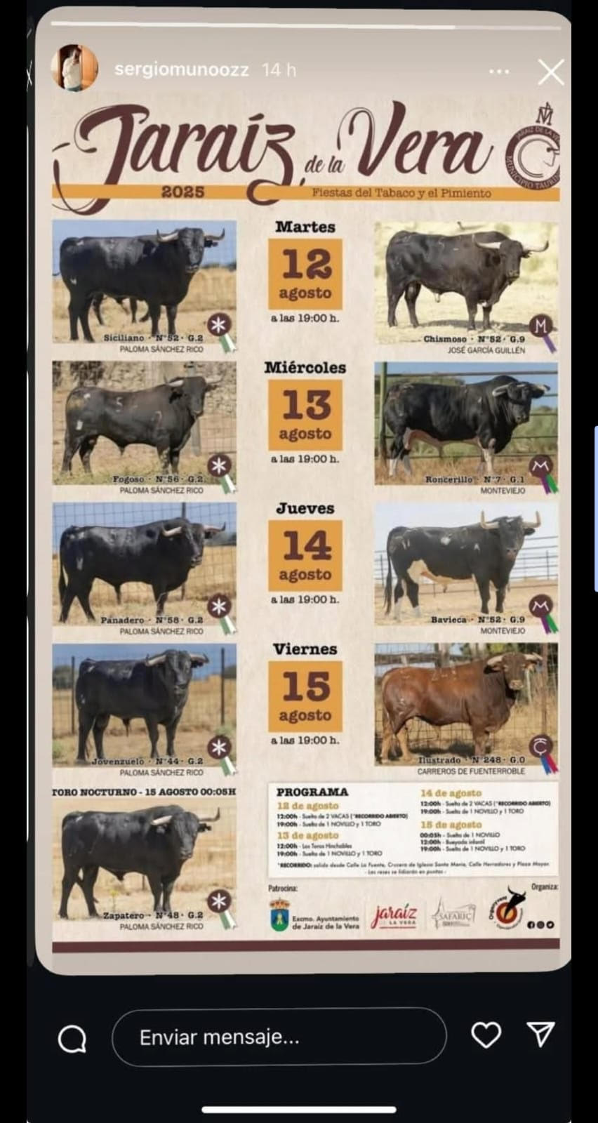 TOROS TARAIZ DE LA VEGA DEL 12 AL 15 DE AGOSTO 2025