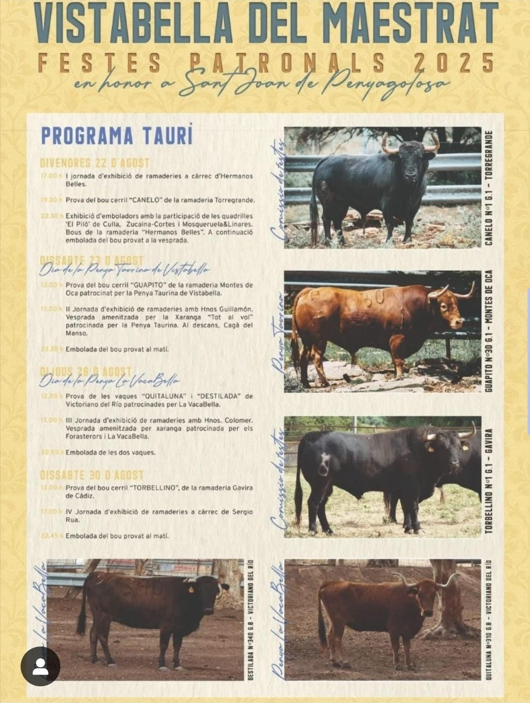 TOROS VISTABELLA 30 AGOSTO 2025