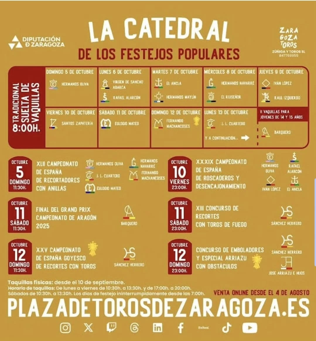 TOROS ZARAGOZA DEL 5 AL 12 DE OCTUBRE 2025