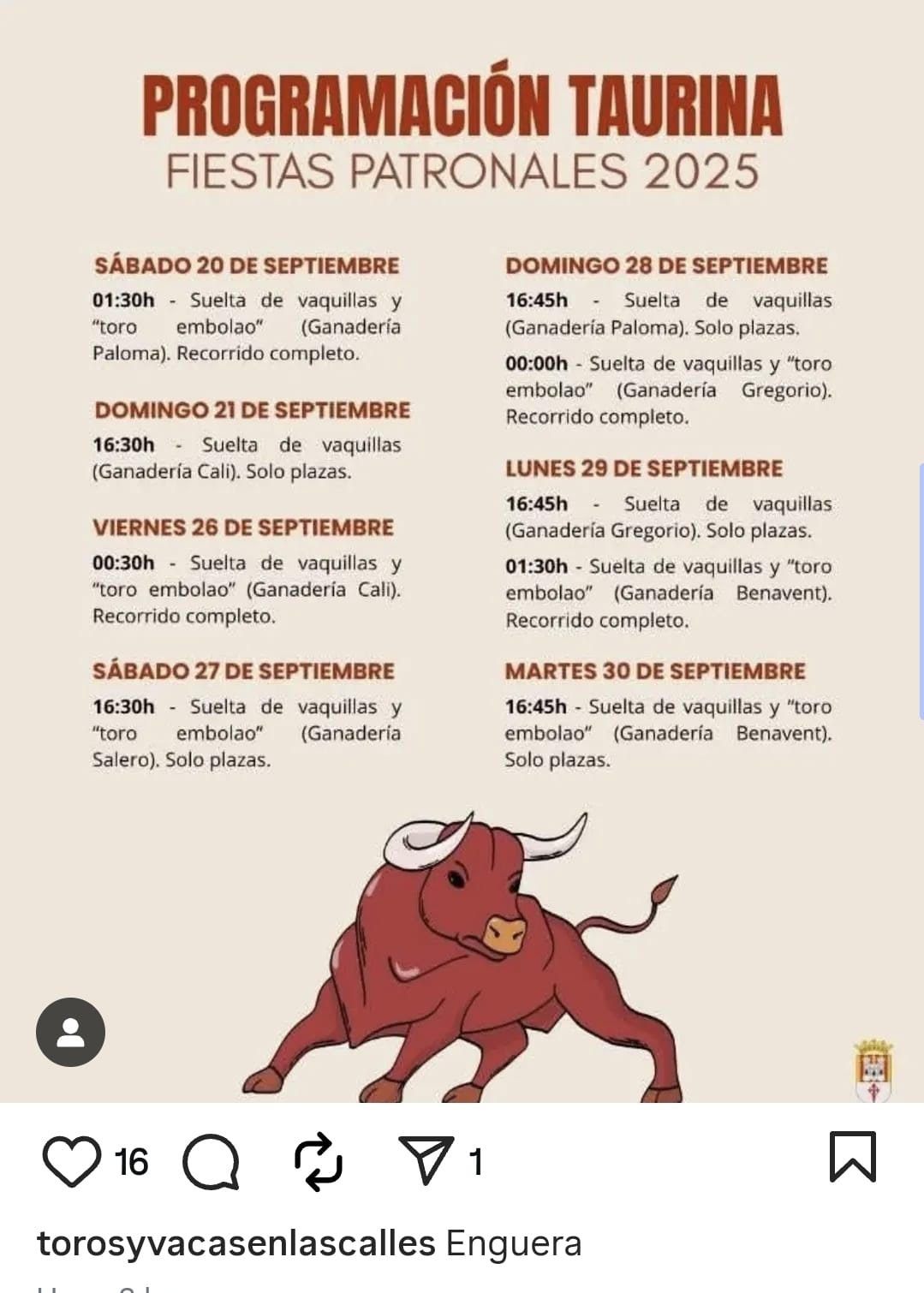 TOROS EN ENGUERA DEL 20 AL 30 SEPTIEMBRE 2025