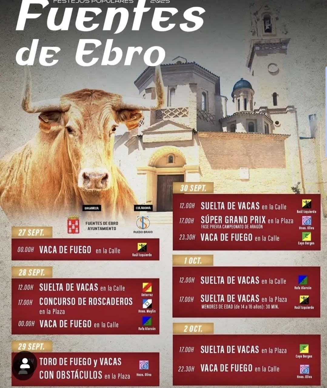 TOROS FUENTES DE EBRO DEL 27 SEPTIEMBRE AL 1 DE OCTUBRE 2025