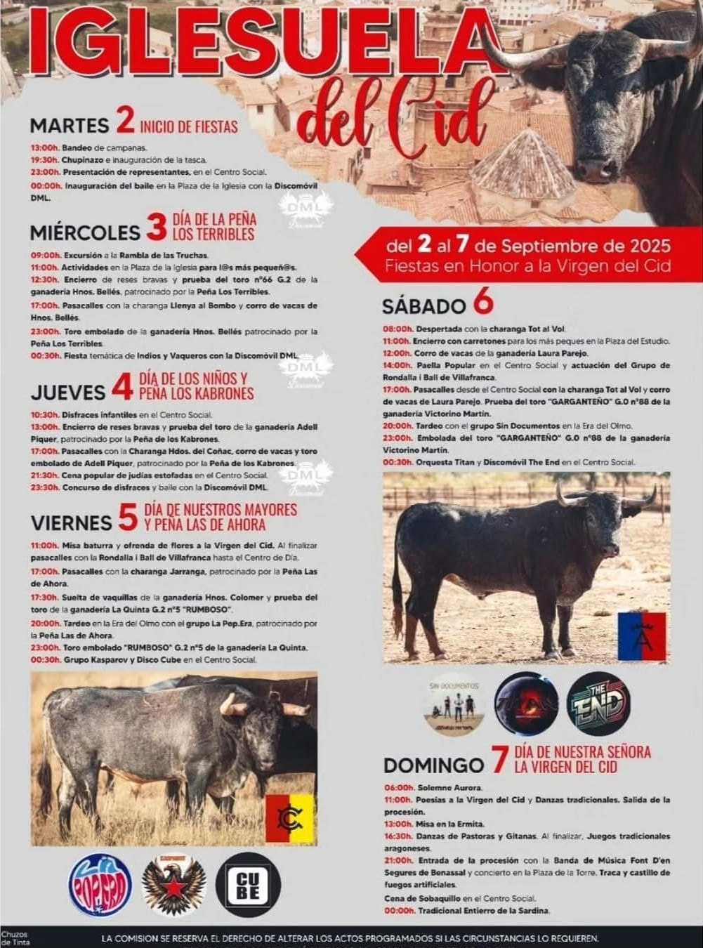 TOROS IGLESUELAS DEL CID DEL 2 AL 7 SEPTIMBRE 2025