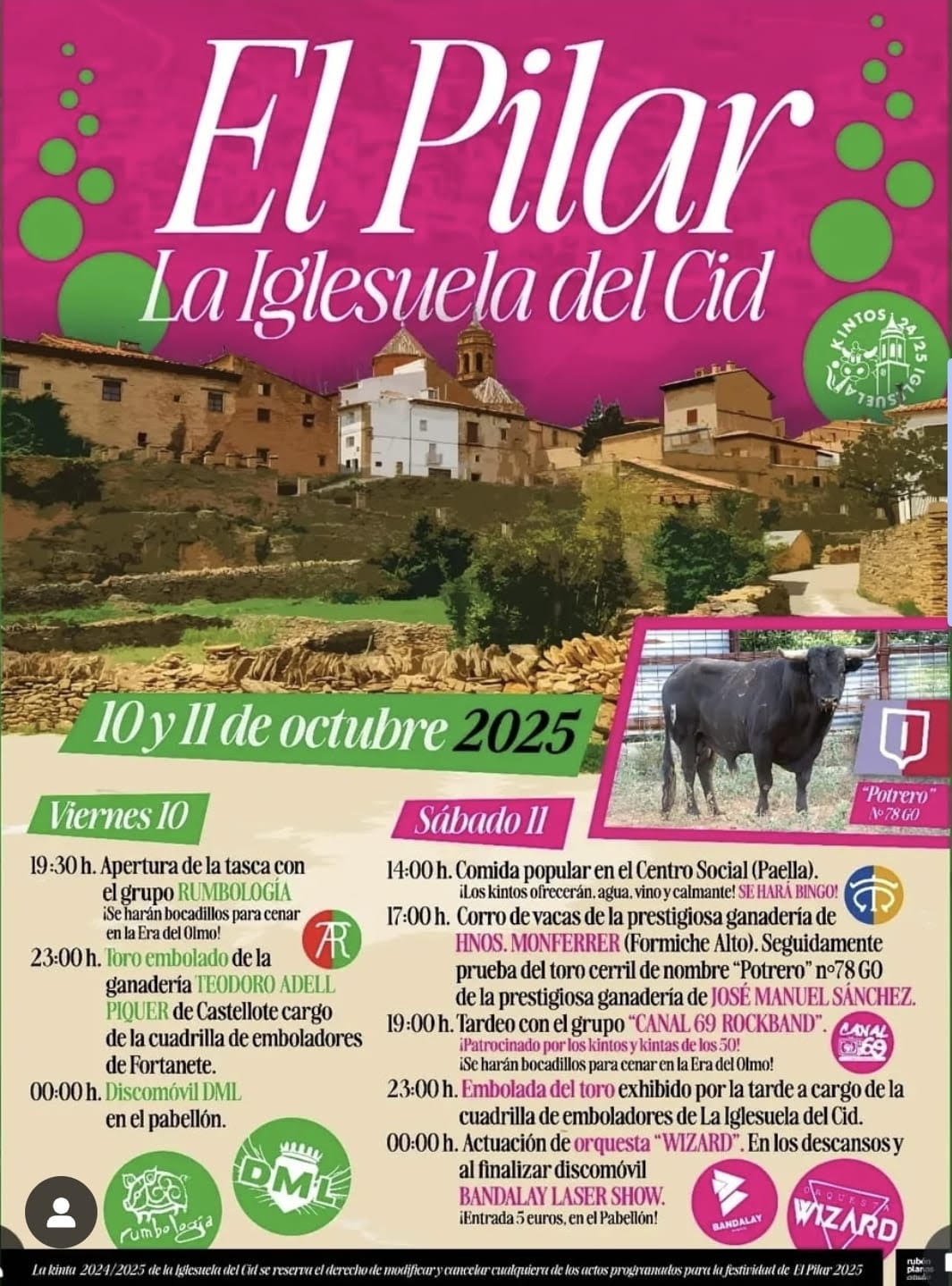 TOROS LA IGLESUELA DEL CID 10 Y 11 DE OCTUBRE 2025