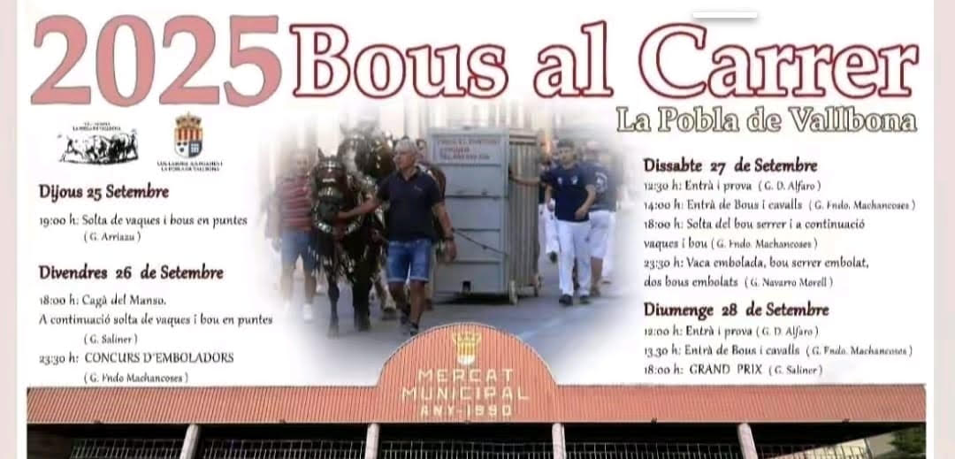 TOROS LA POBLA DE VALLBONA DEL 25 AL 28 DE SEPTIEMBRE 2025