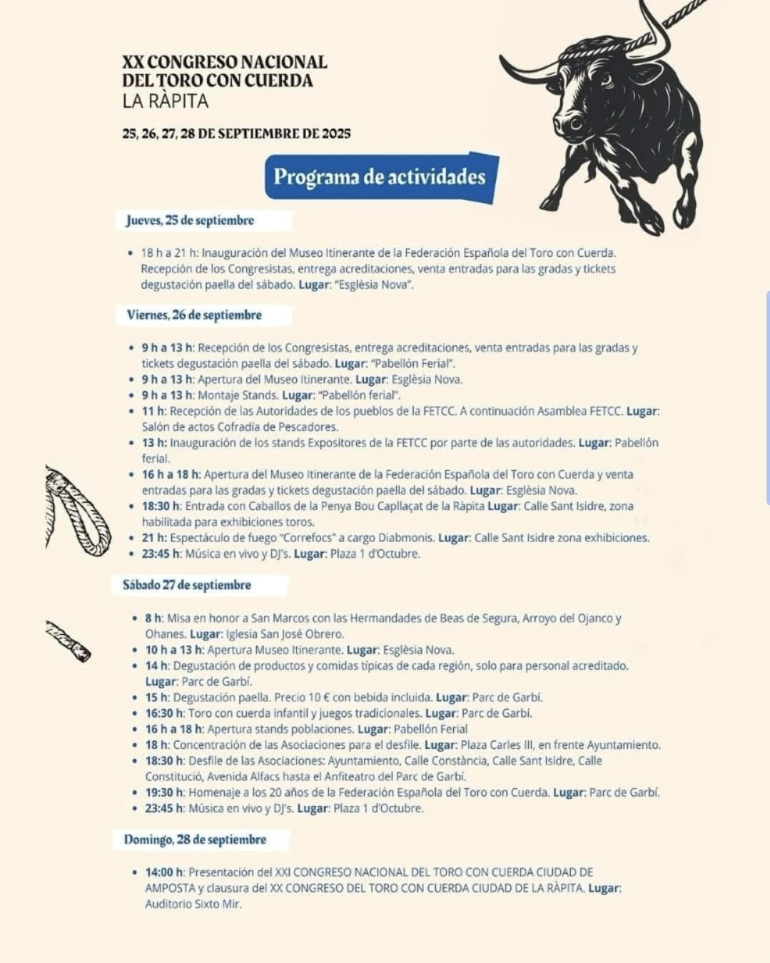 TOROS LA RAPITA DEL 25 AL 28 DE SEPTIEMBRE 2025