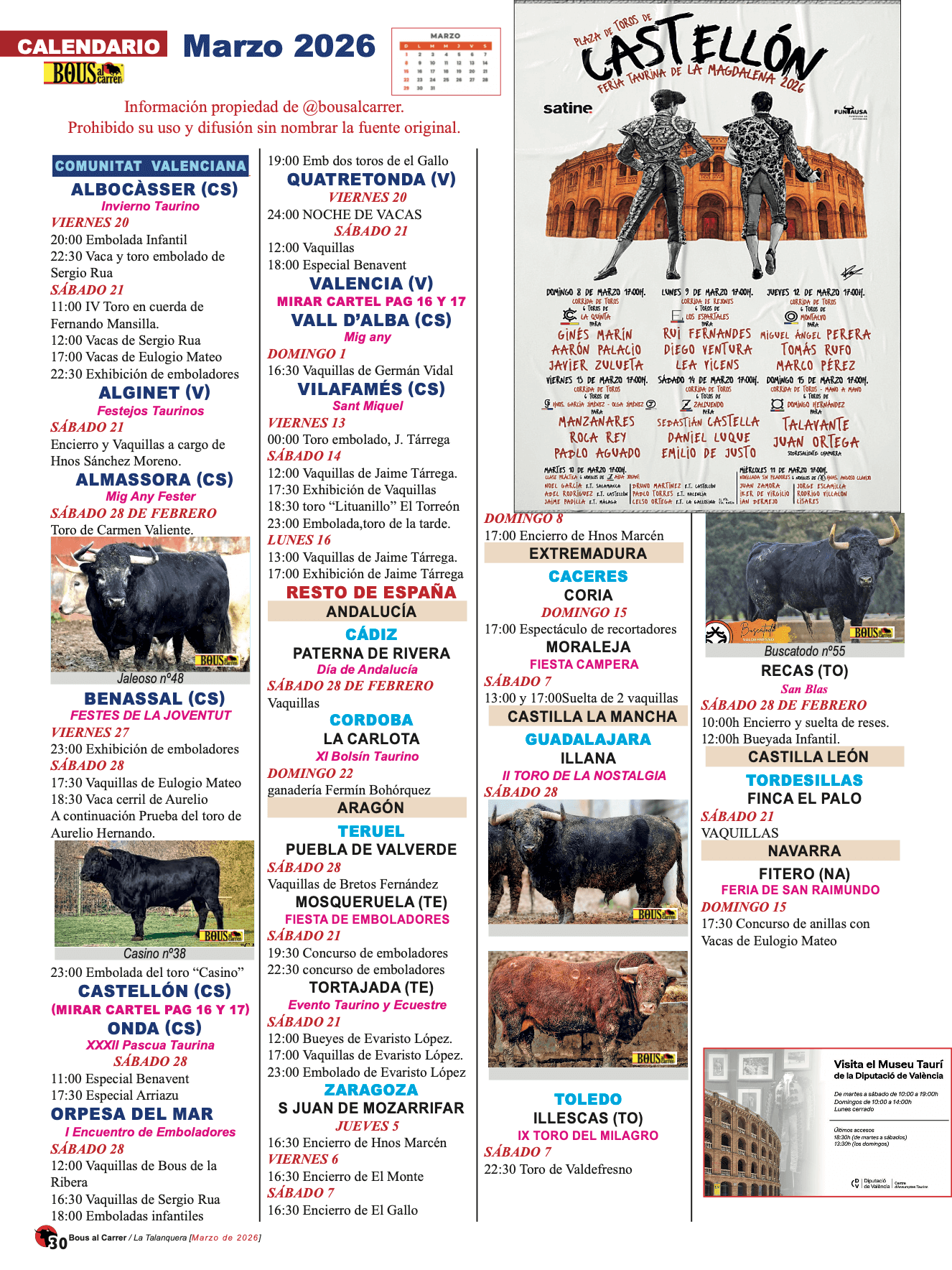 TOROS MARZO 2026 GENTILEZA REVISTA BOUS AL CARRER