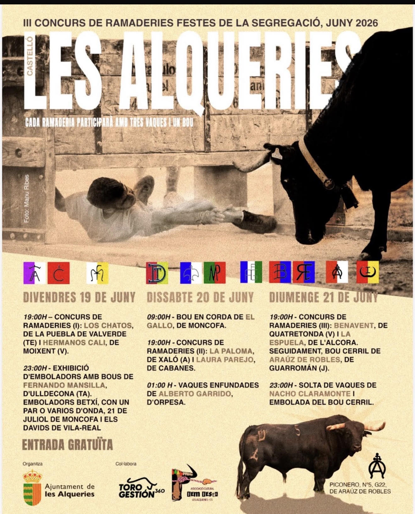 TOROS LES ALQUERIES DEL 19 AL 21 DE JUNIO 2026