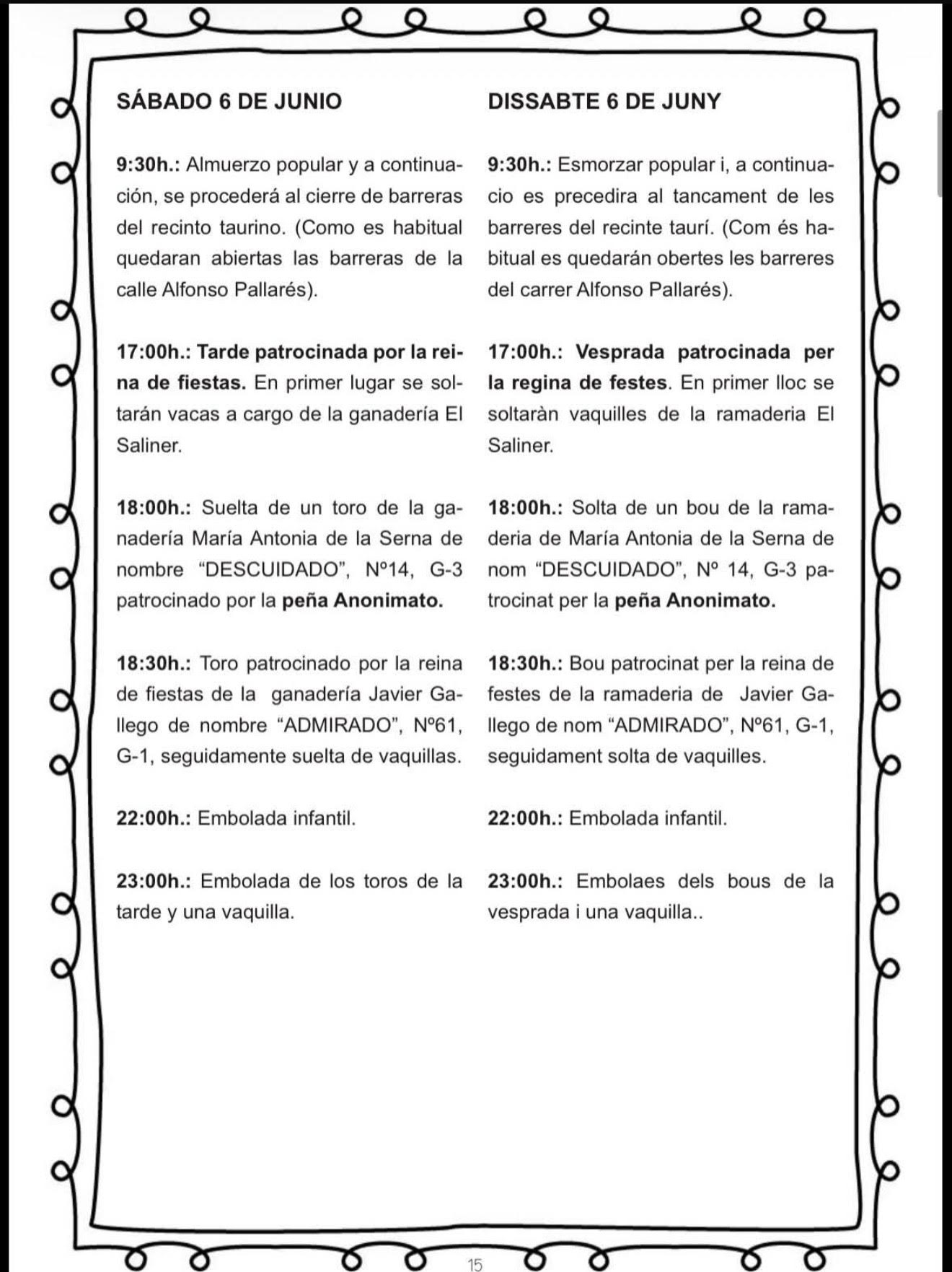 TOROS ONDA 6 DE JUNIO 2026