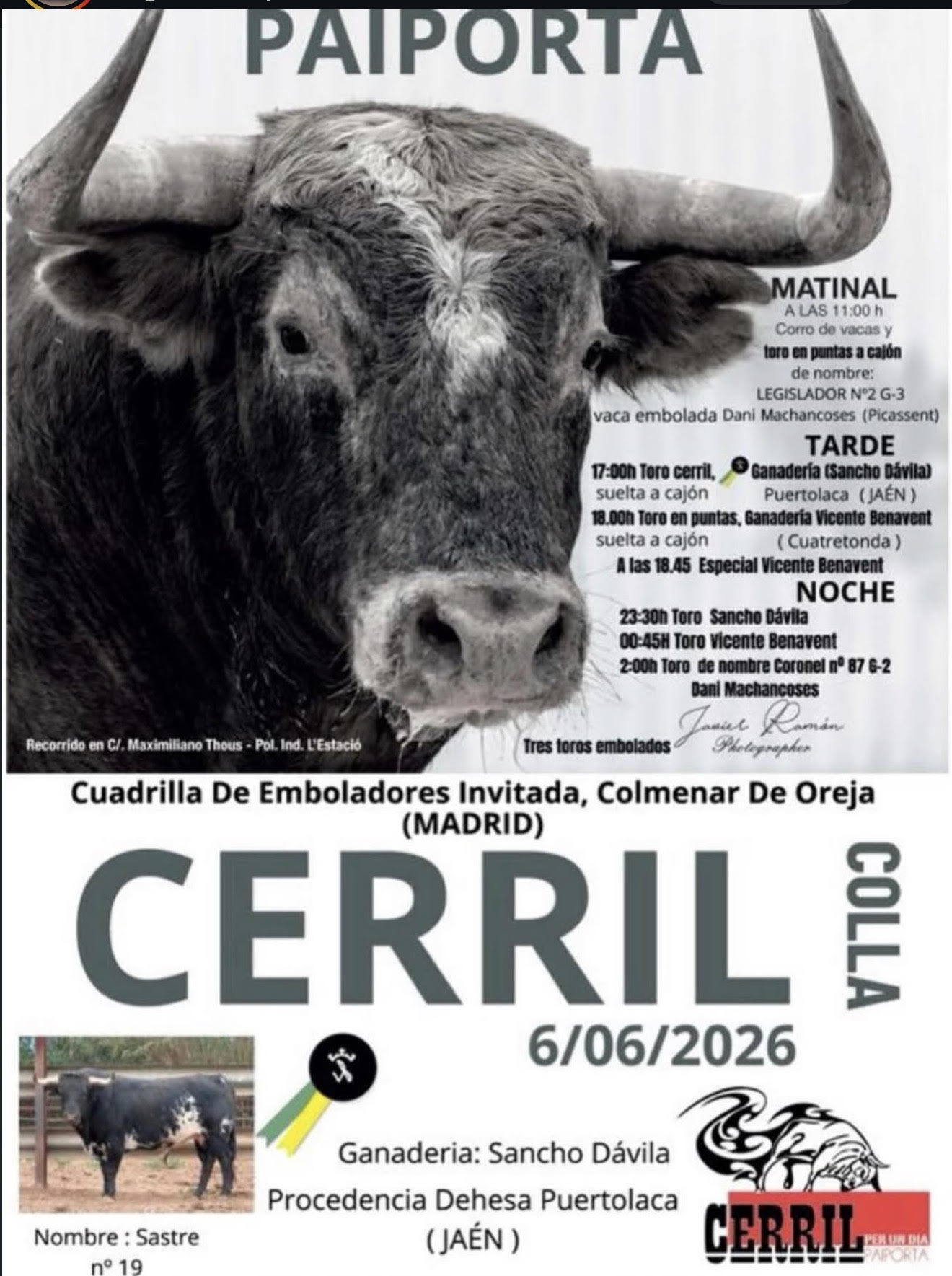 TOROS PAIPORTA 6 DE JUNIO 2026