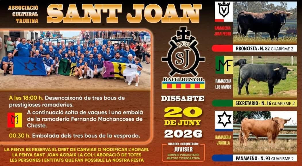 TOROS RAFELBUNYOL 20 DE JUNIO 2026