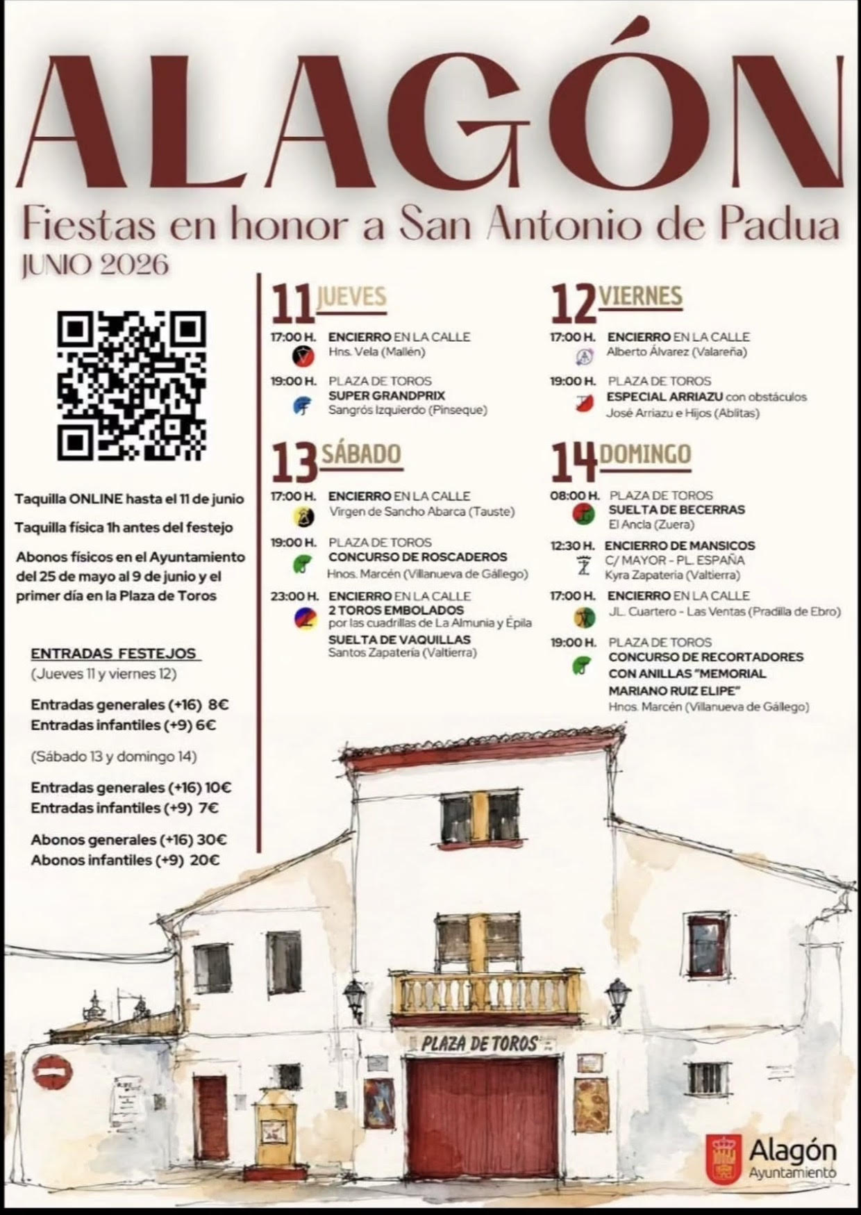 TOROS ALAGON DEL 11 AL 14 DE JUNJIO 2026