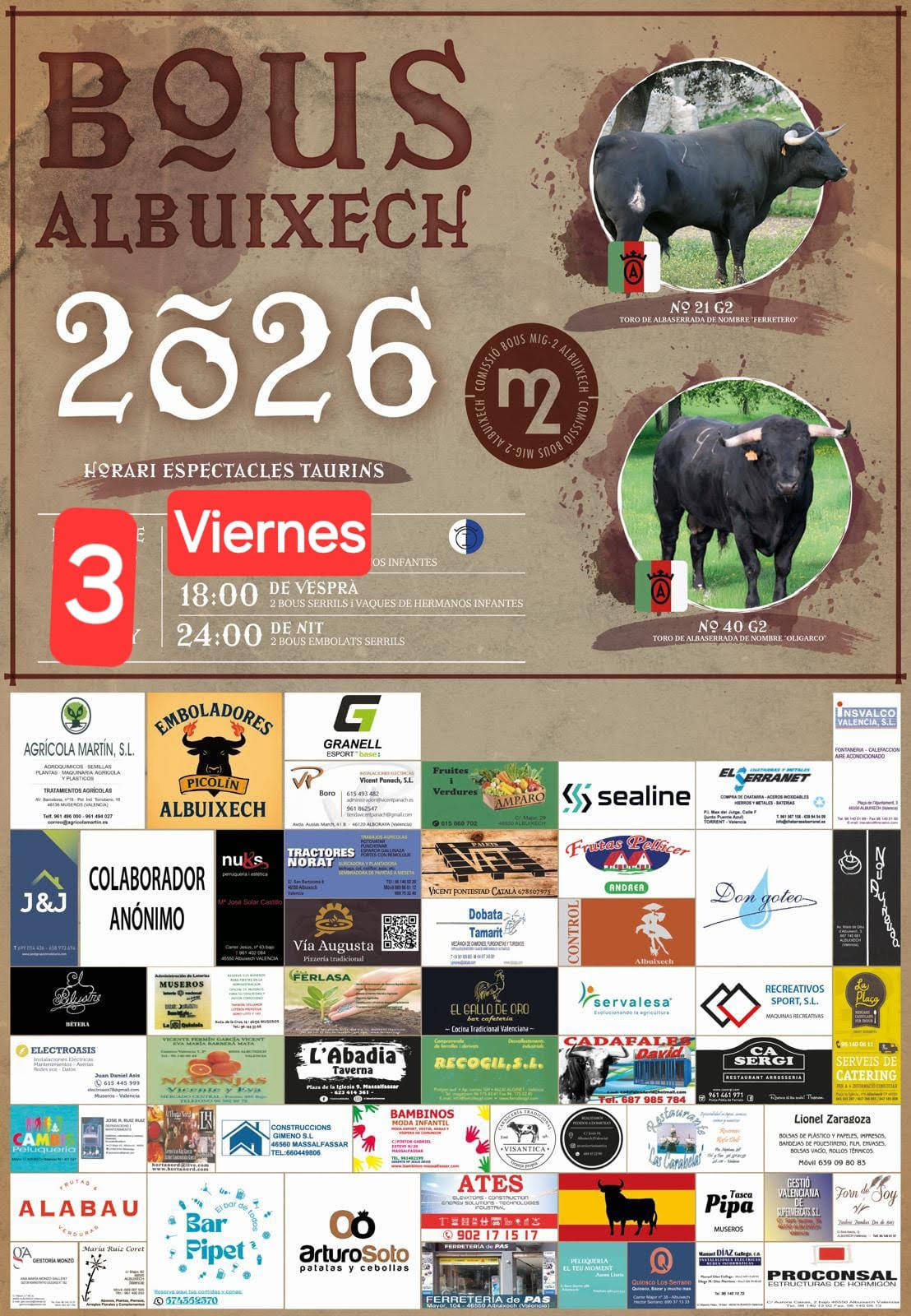 Toros Albuixech 3 de julio 2026