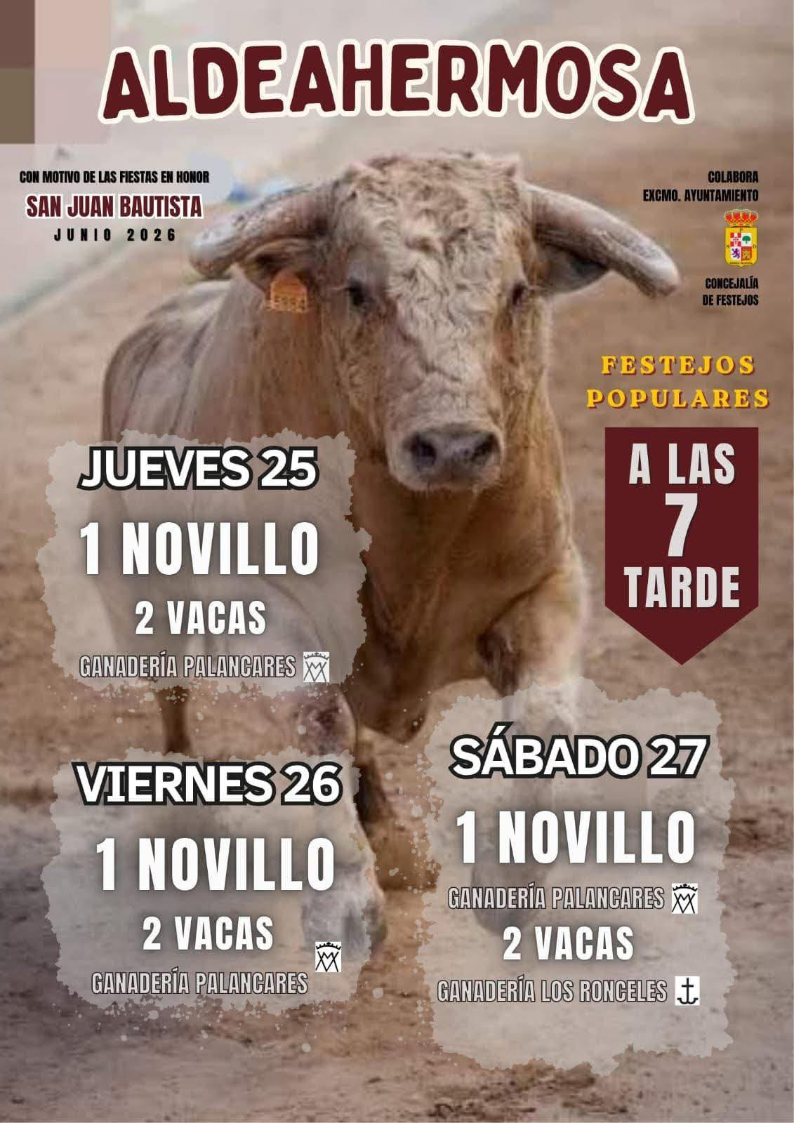 TOROS ALDEAHERMOSA 25, 26 Y 27 DE JUNIO 2026.