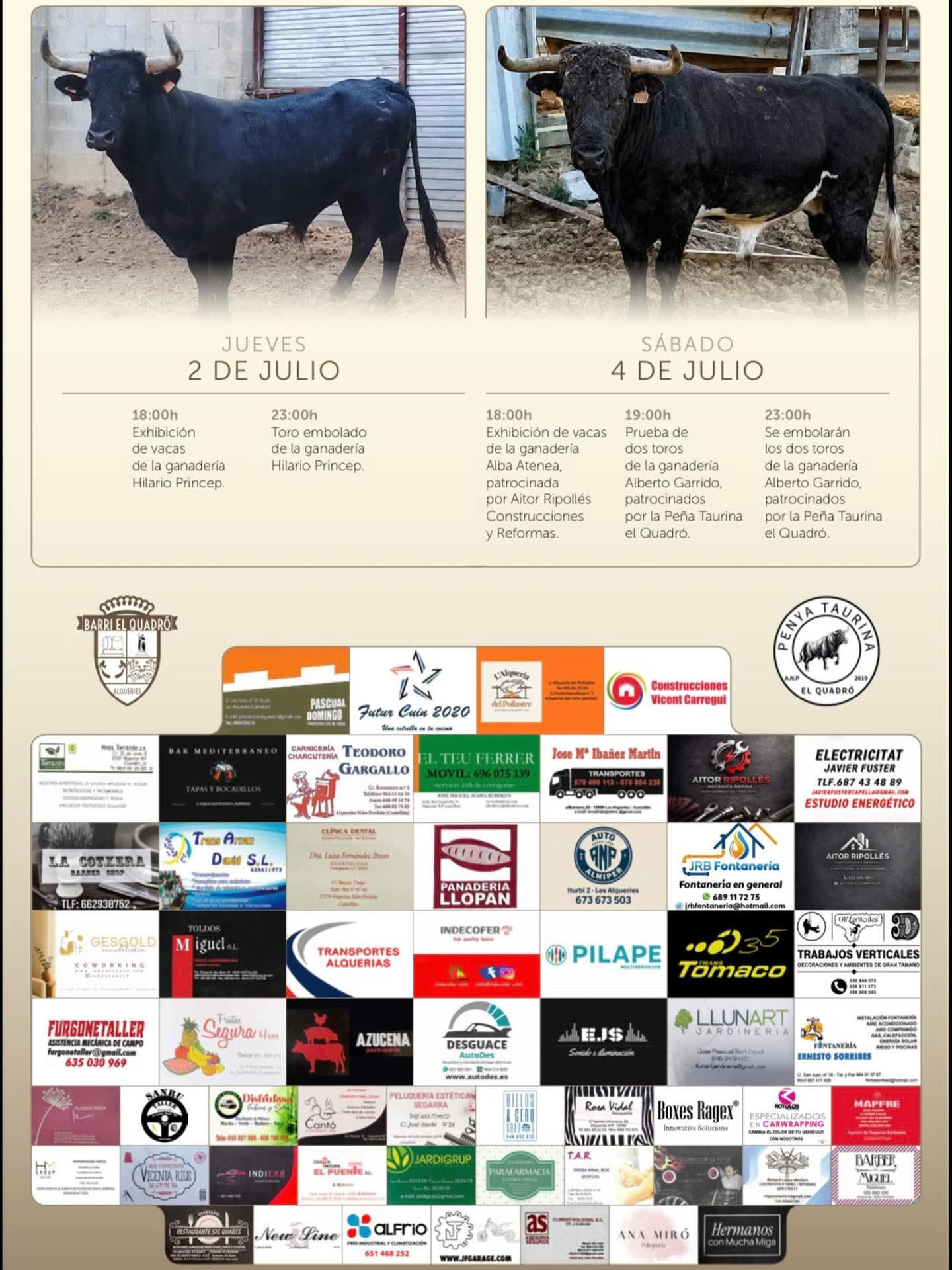 TOROS ALQUERIAS 2 DE JULIO 2026