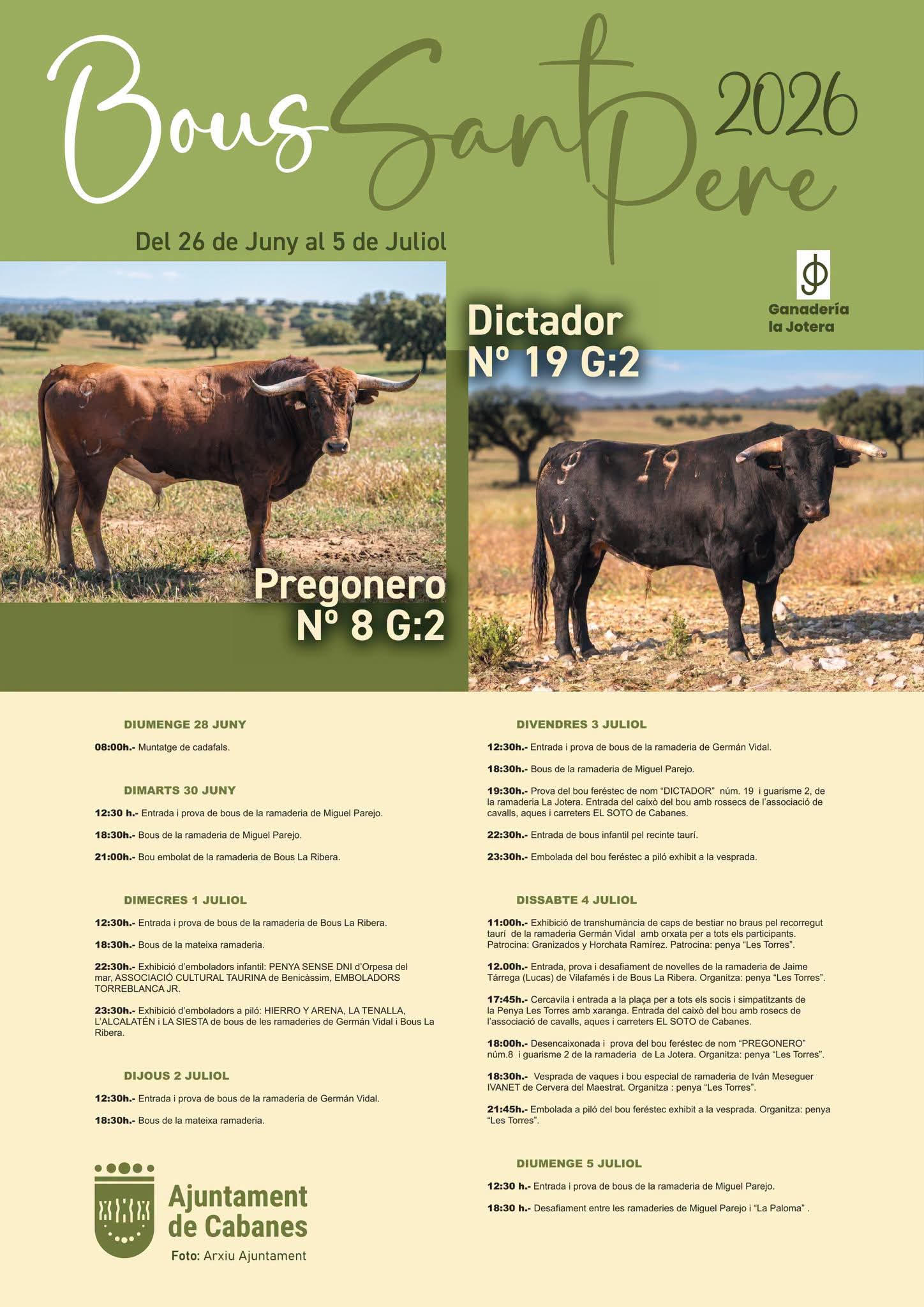 TOROS CABANES DEL 26 AL 5 DE JULIO 2026