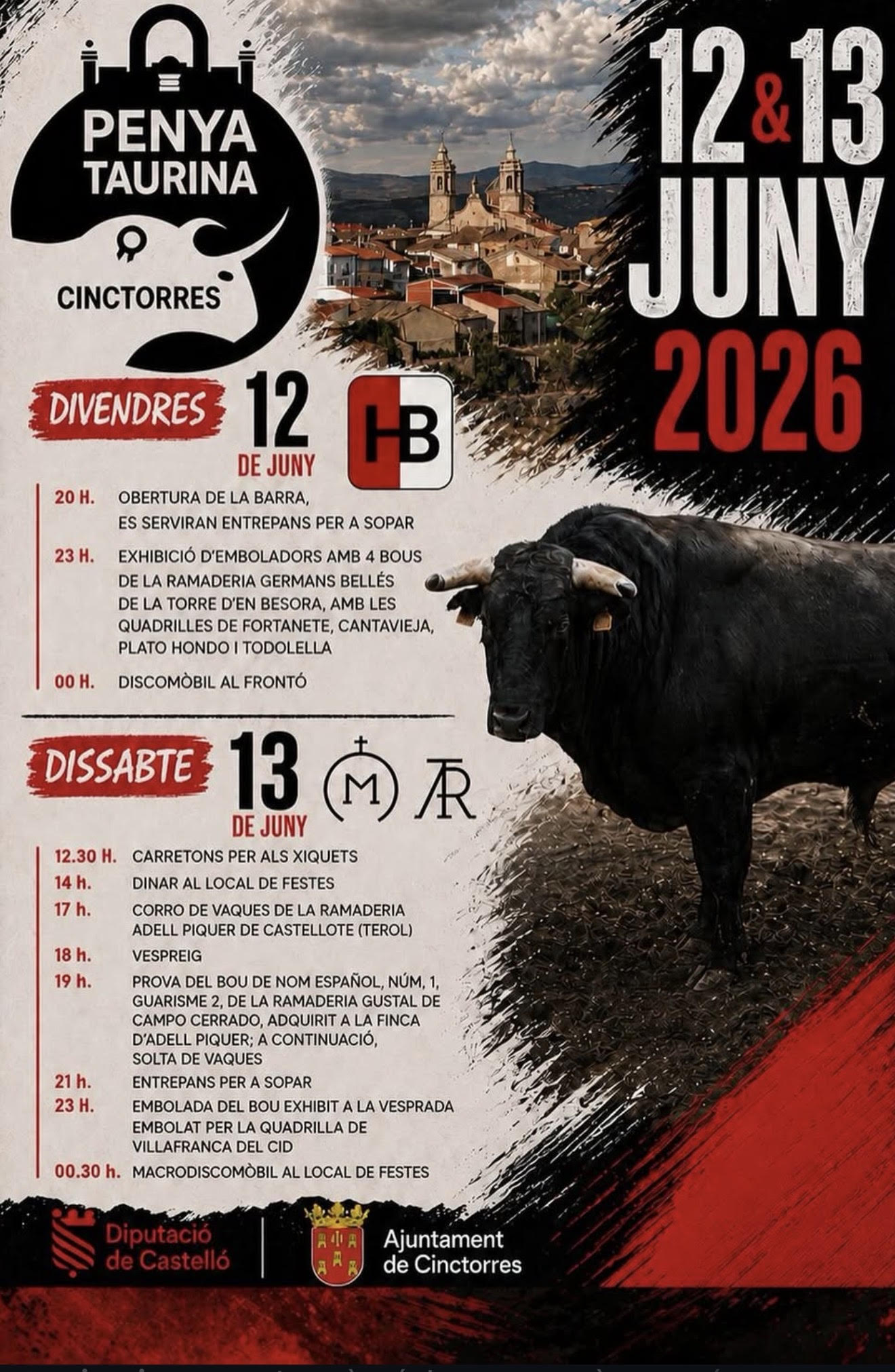 TOROS CINCTORRES 12 Y 13 DE JUNIO 2026