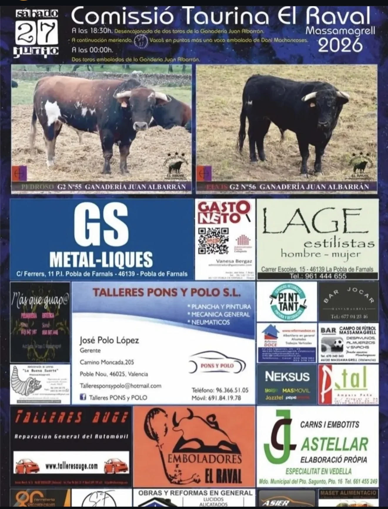 TOROS COMISION TAURINA EL RAVAL 27 DE JUNIO 2026
