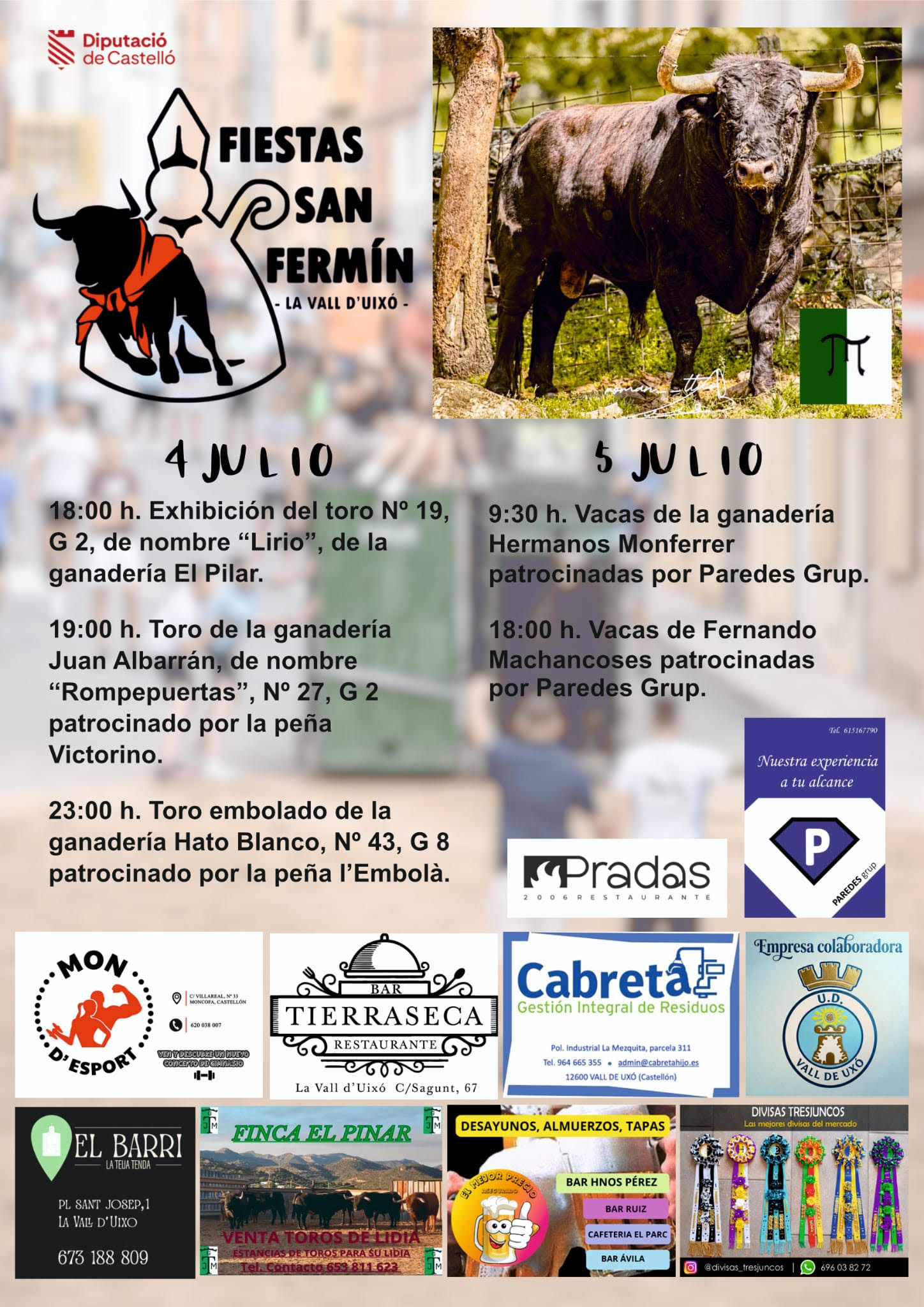 TOROS FIESTA SAN FERMIN 4 Y 5 JULIO 2026