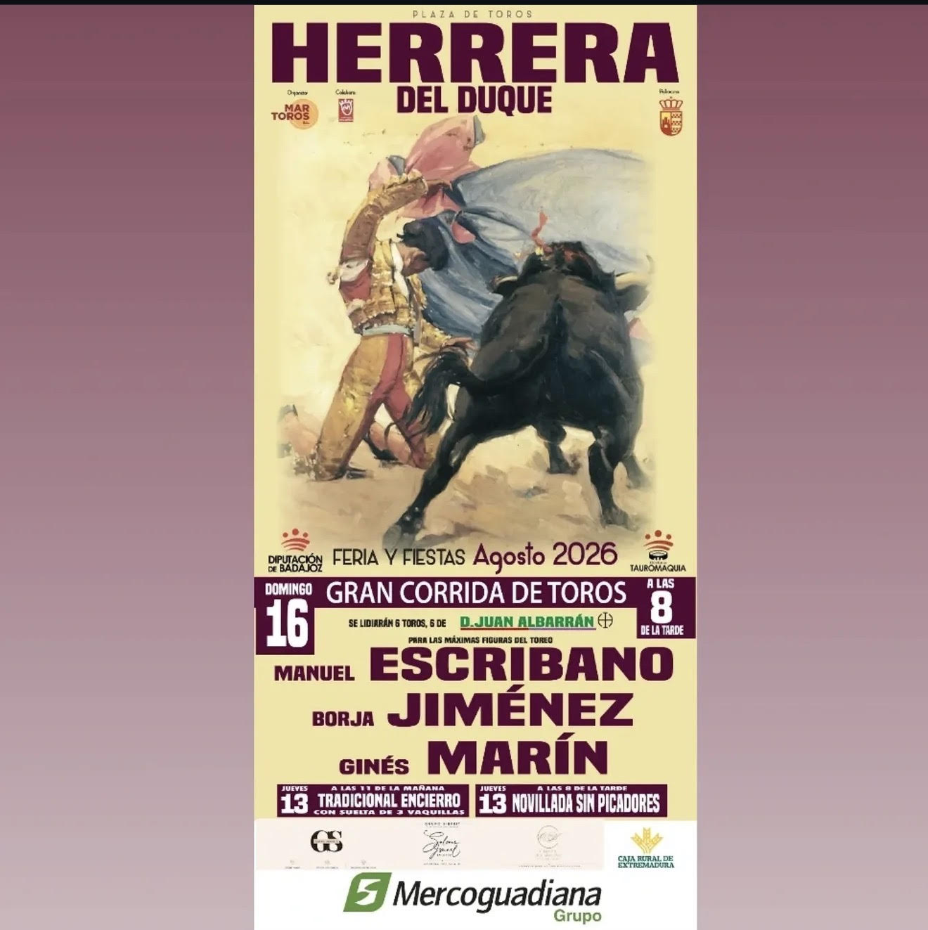 TOROS HERRERA DEL DUQUE 16 AGOSTO 2026.