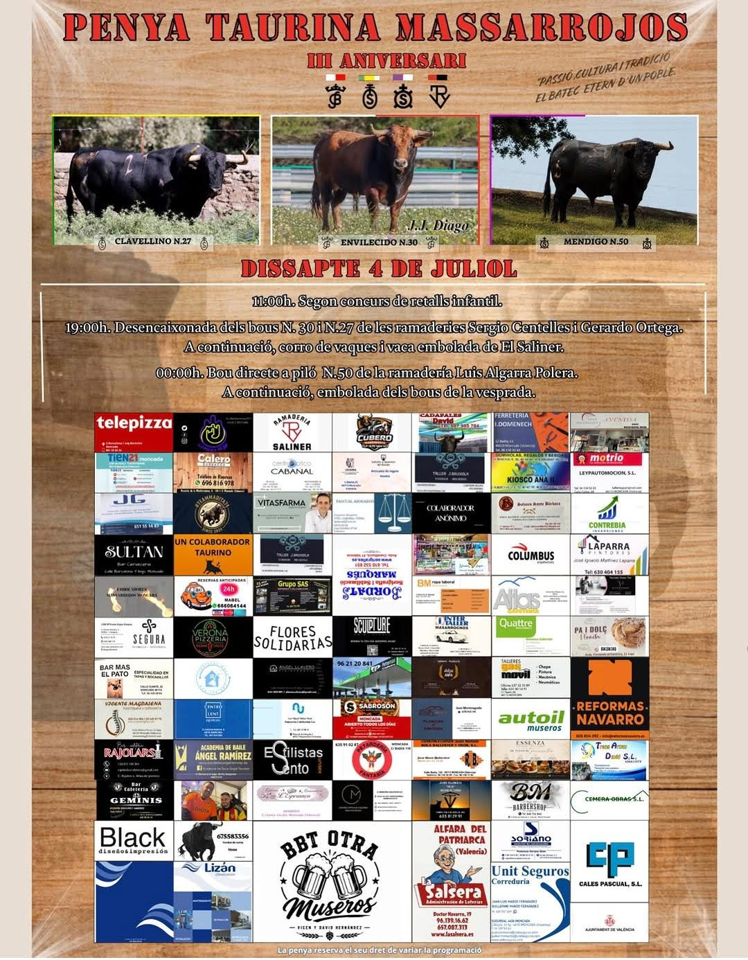 TOROS MASSARROJOS 4 JULIO 2026