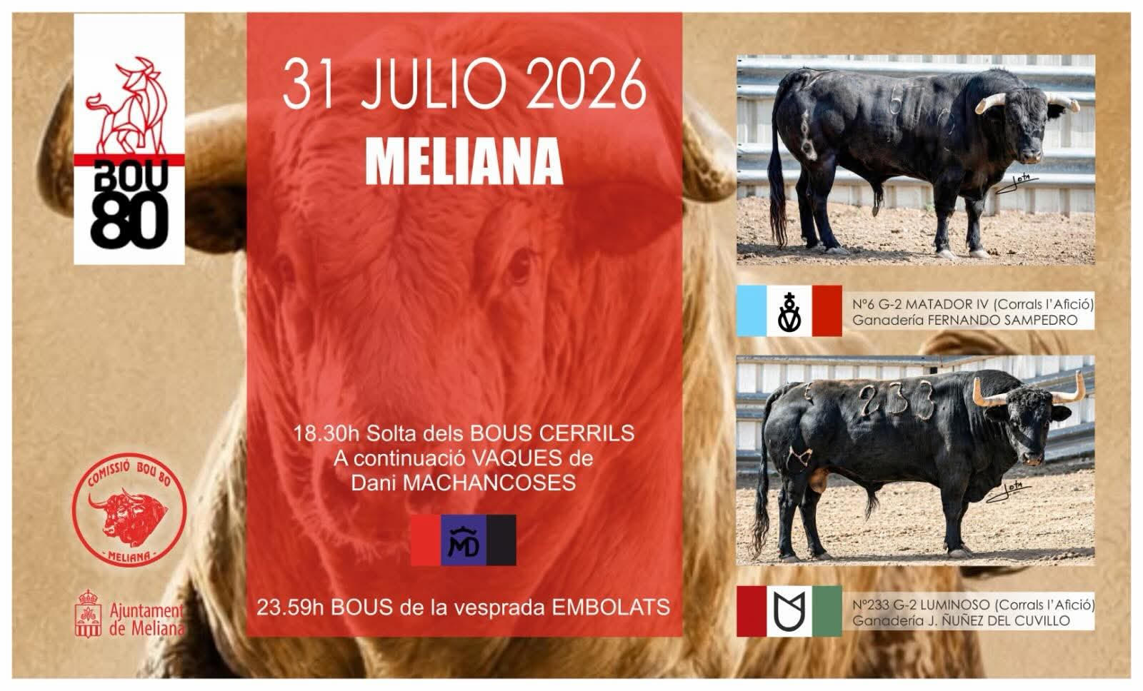 TOROS MELIANA 31 JULIO 2026