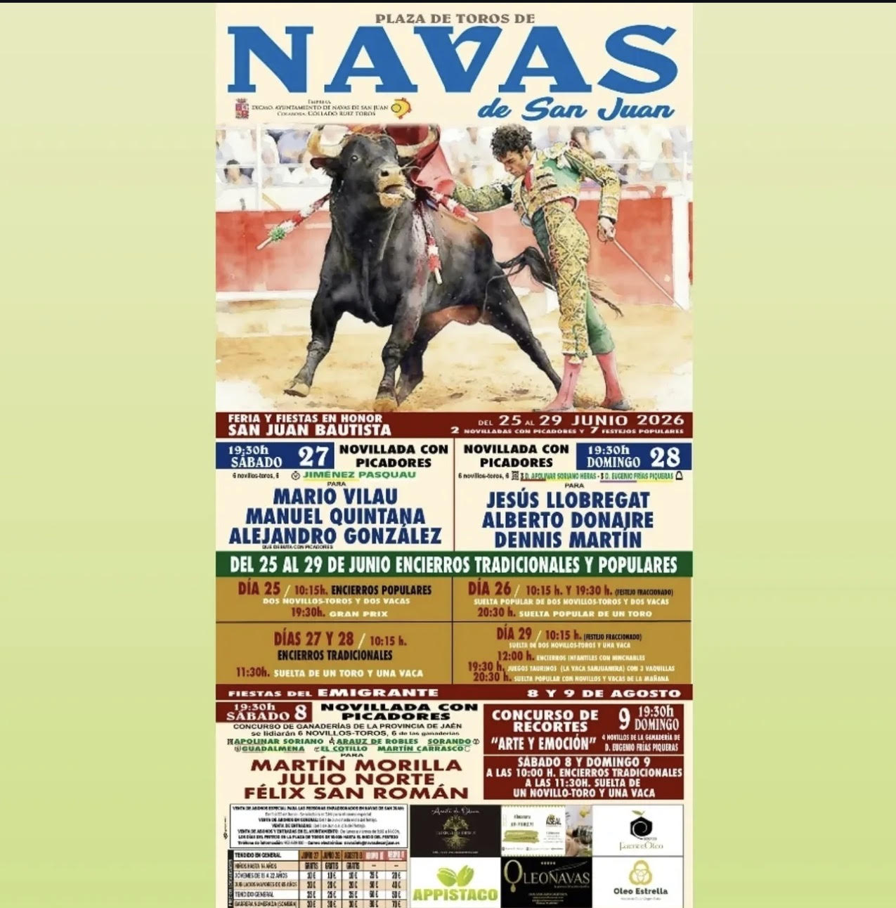 TOROS NAVAS DE SAN JUAN DEL 25 AL 29 DE JUNIO 2026