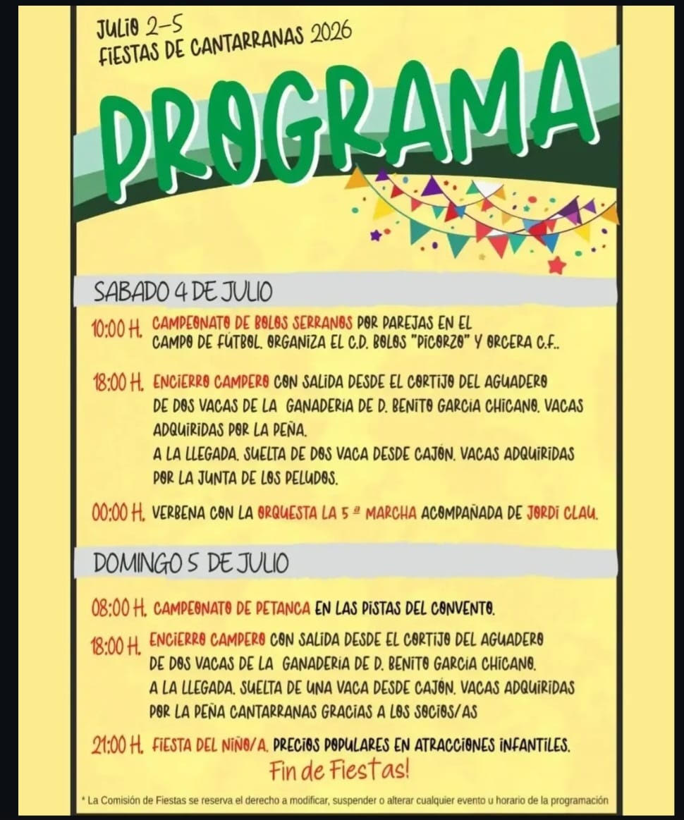 TOROS ORCERA DEL 2 AL 5 DE JULIO 2026