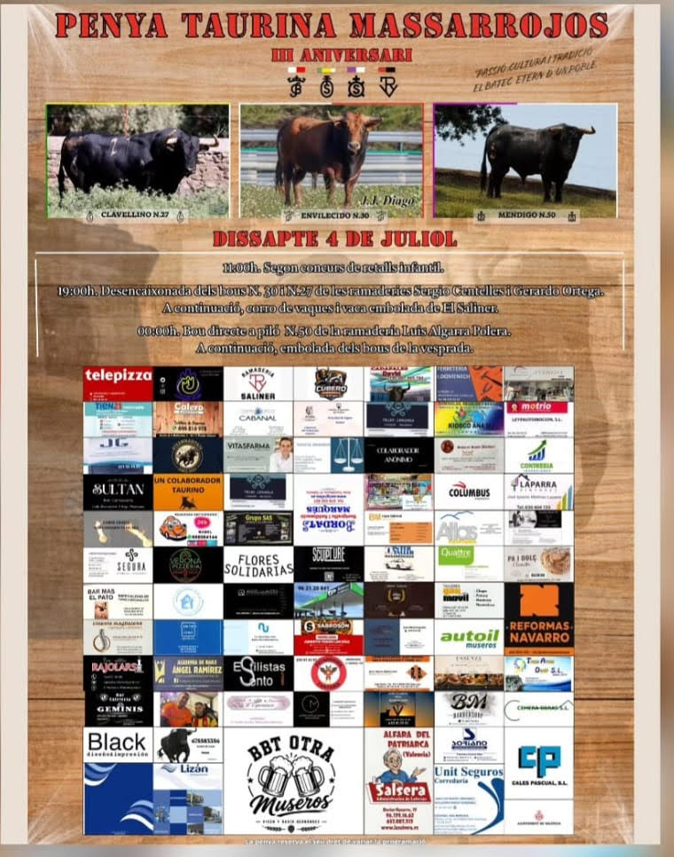 TOROS PEÑA TAURINA MASSARROJOS 4 JULIO 2026
