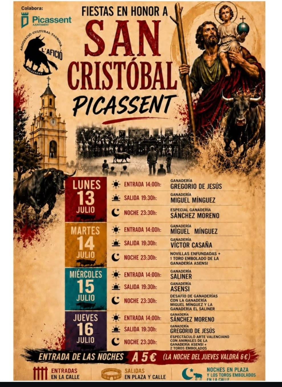 TOROS PICASSENT DEL 13 AL 16 DE JULIO 2026
