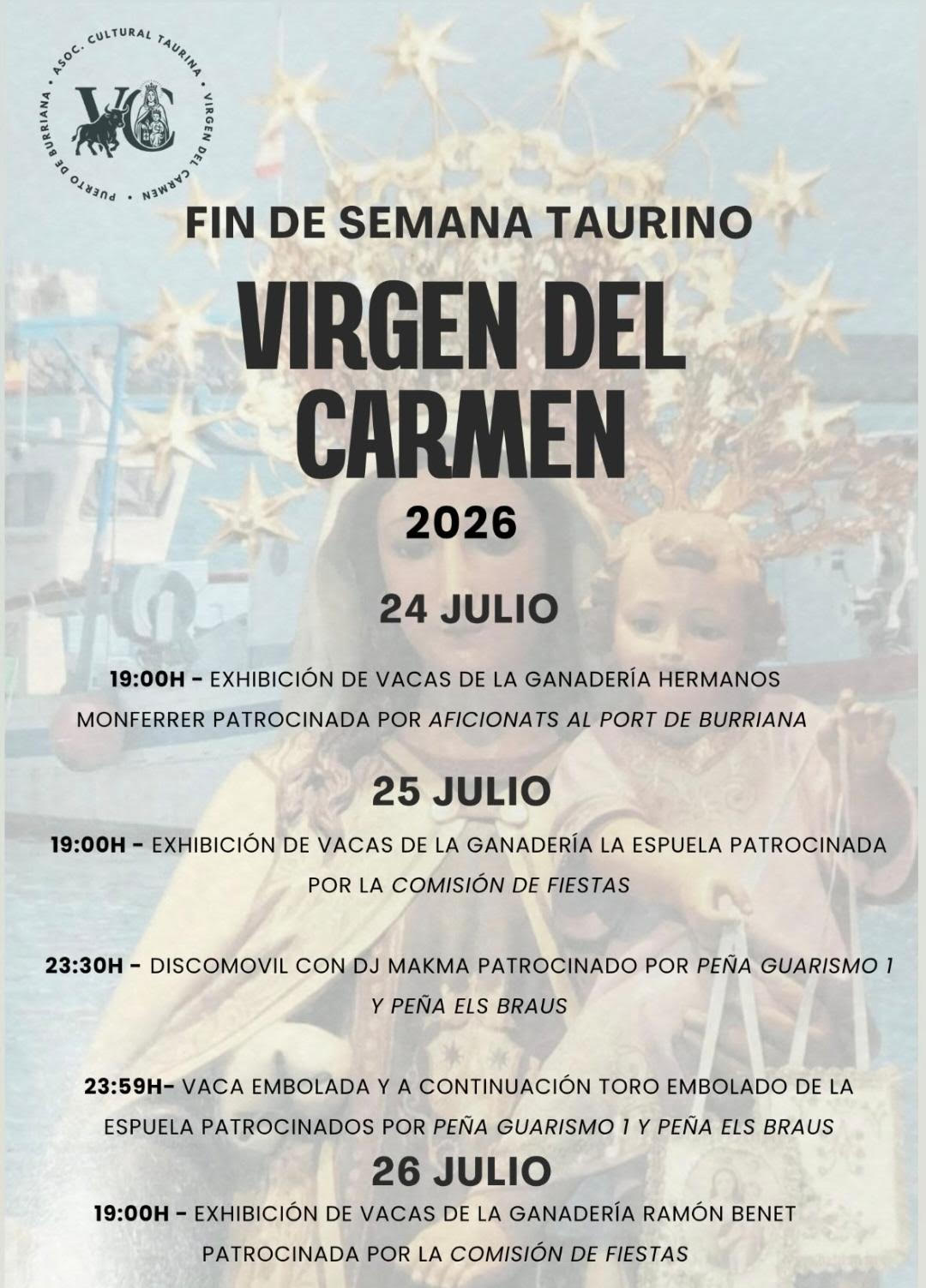 TOROS PUERTO BURRIANA DEL 24 AL 26 DE JULIO 2026