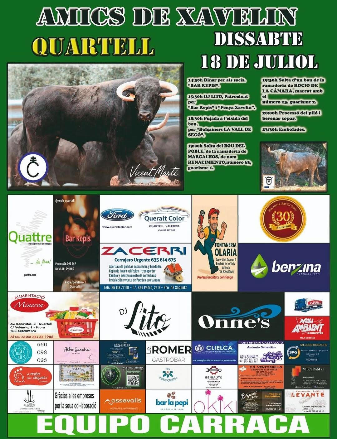 TOROS QUARTELL 18 JULIO 2026