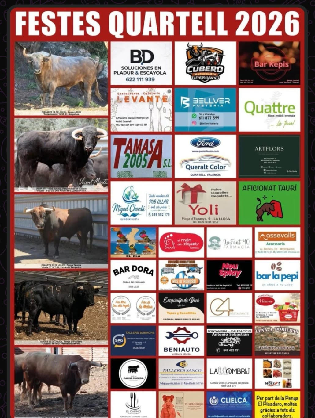TOROS QUARTELL DEL 18 AL 25 DE JULIO 2026