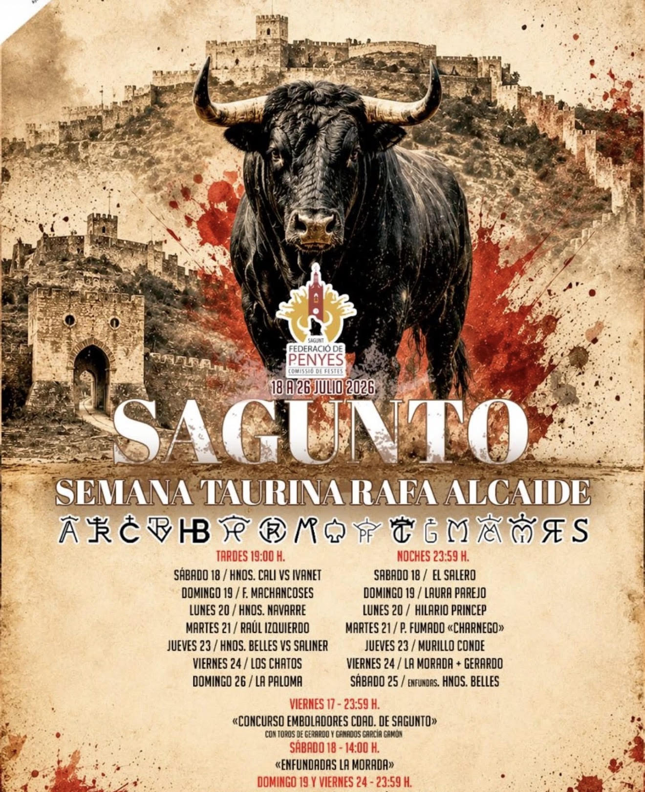 TOROS SAGUNTO DEL 18 AL 26 DE JULIO 2026