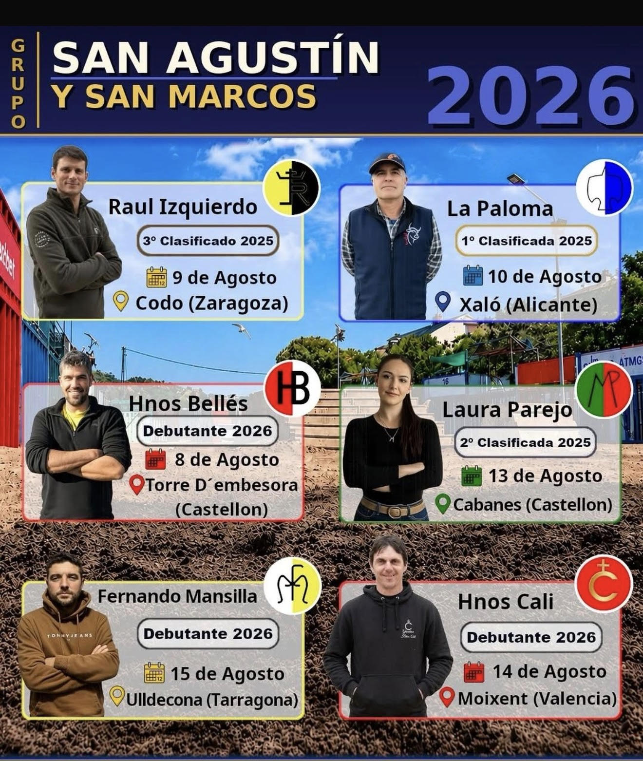 TOROS SAN AGUSTÍN Y SAN MARCOS CASTELLÓN DEL 8 AL 10 DE AGOSTO 2026