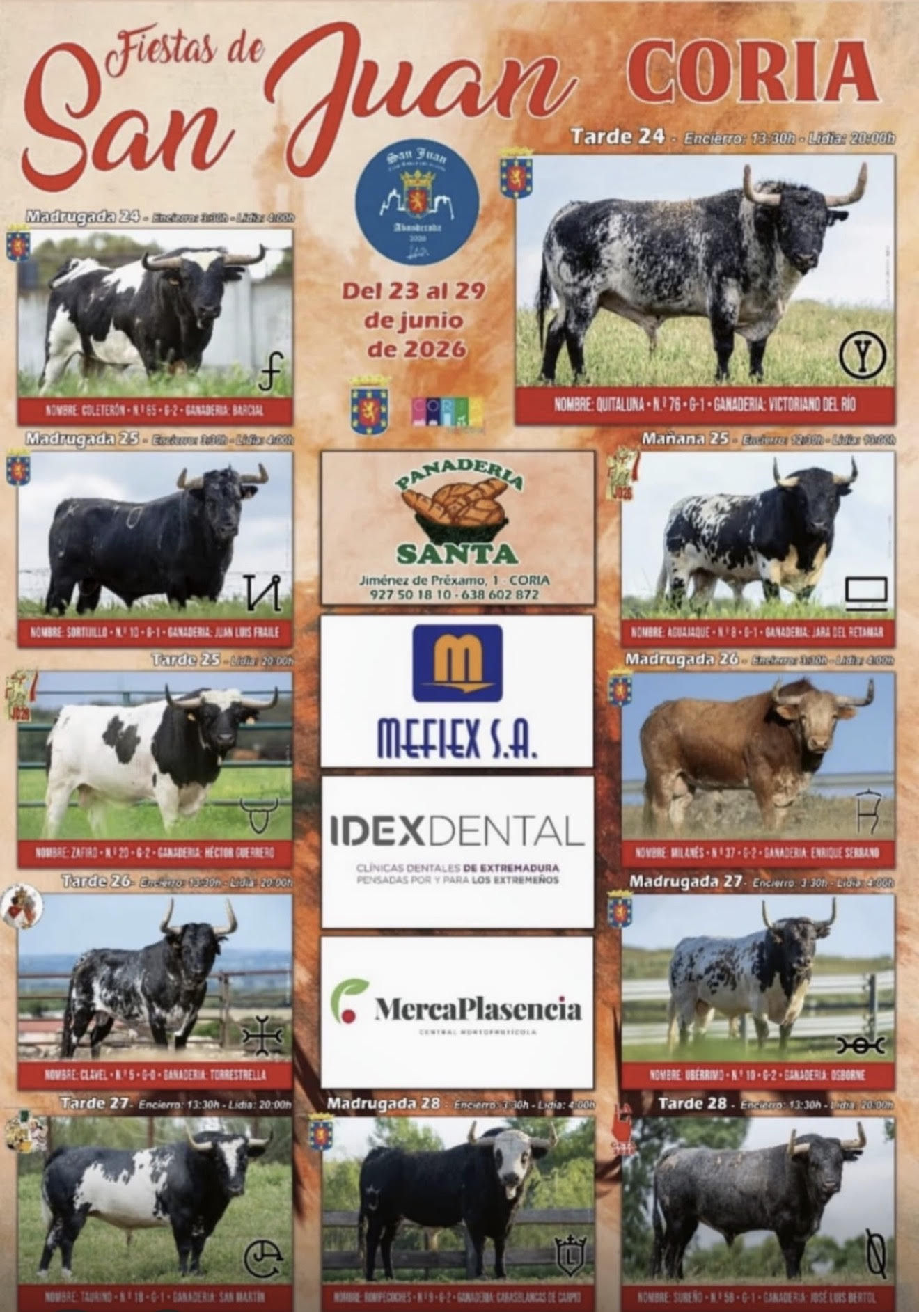 TOROS SAN JUAN CORIA DEL 23 AL 29 DE JUNIO 2026