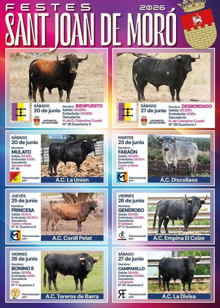 TOROS SANT JOAN DE MORA DEL 25 AL 27 DE JUNIO 2026
