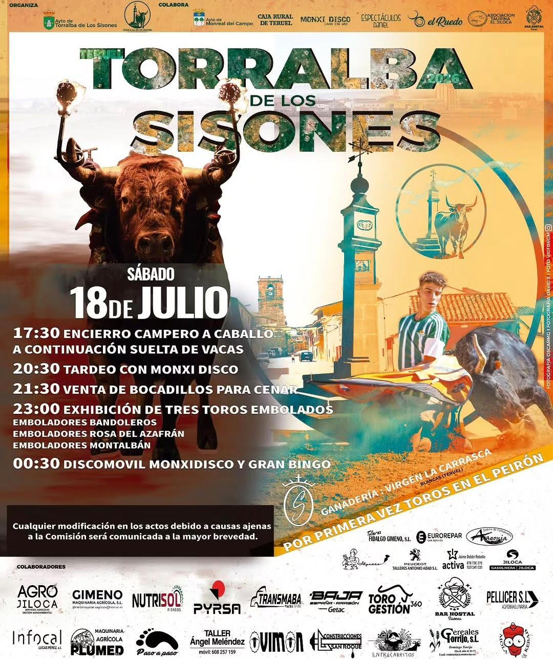 TOROS TORRALBA DE LOS SISONES 18 DE JULIO 2026
