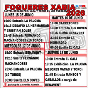 TOROS XABIA DEL 15 AL 18 JUNIO 2026
