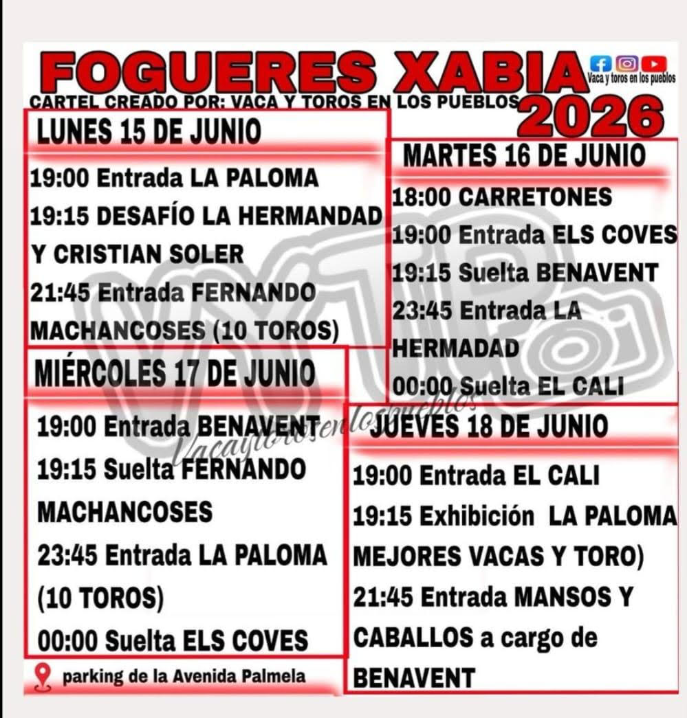 TOROS XABIA DEL 15 AL 18 JUNIO 2026