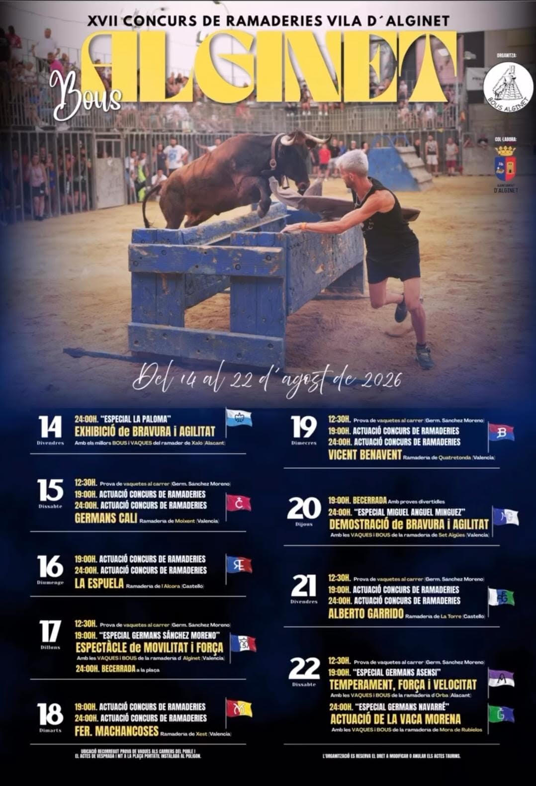 TOROS ALGINET DEL 14 AL 22 DE AGOSTO 2026