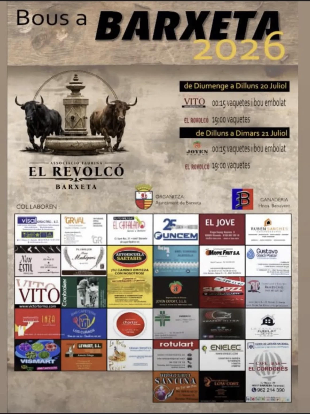 TOROS BARXETA 20 Y 21 DE JULIO 2026.